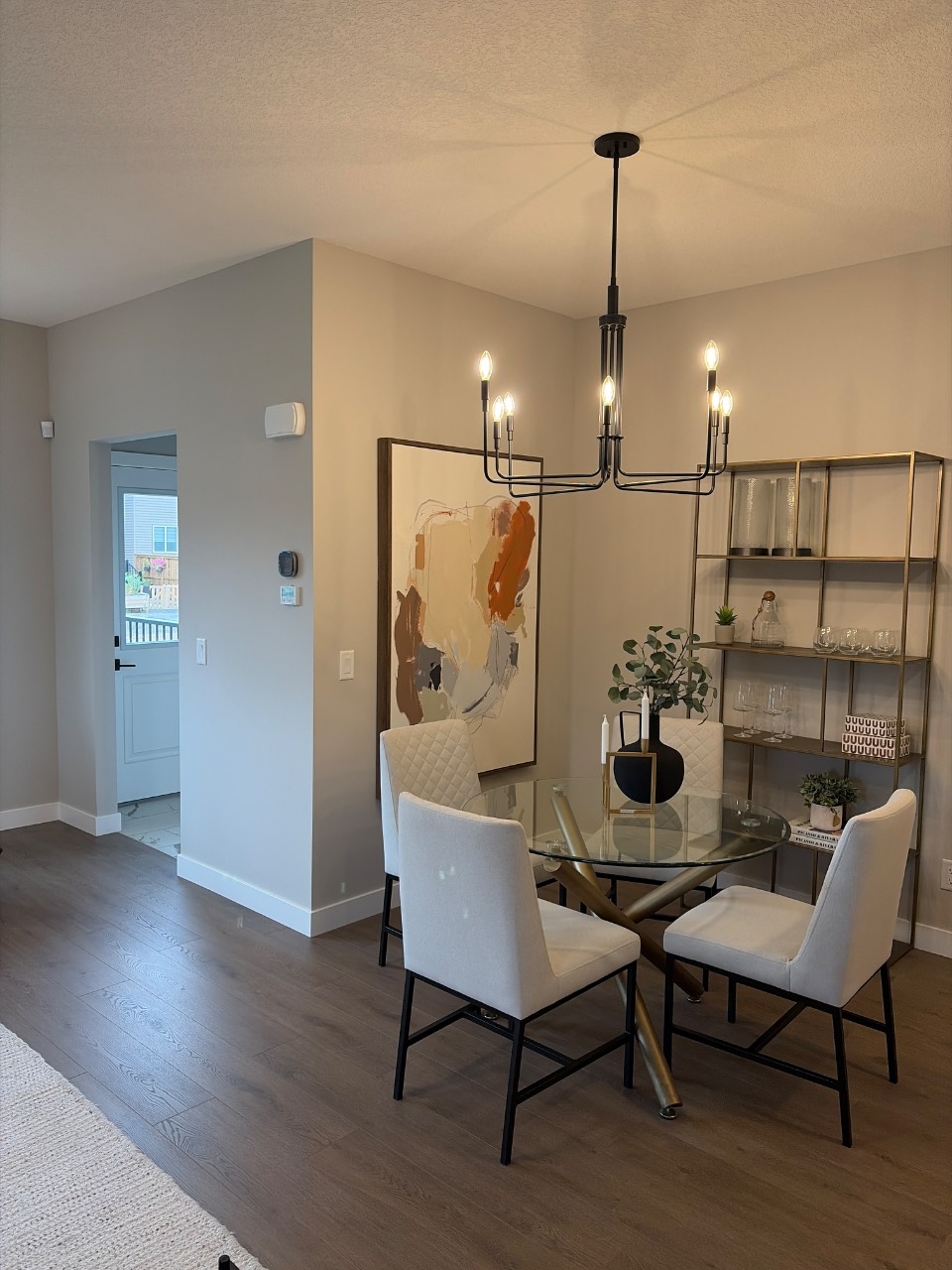 Dining room with built-in cabinetry, cleaned